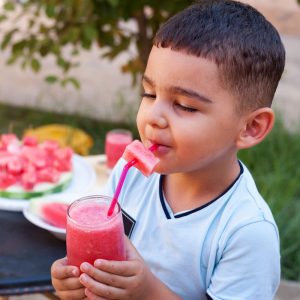 Cute,Boy,Drinking,Watermelon,Juice.,Child,Drink,Colorful,Healthy,Smoothie